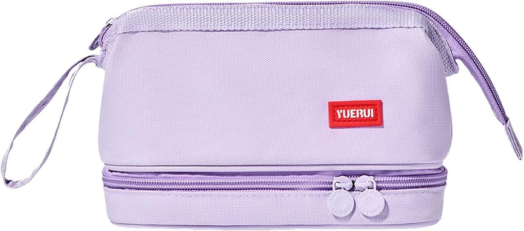 Pencil Case - 2-Layer Large Capacity Aesthetic Pencil Pouch with Strong Zipper, Handheld Stationery Organizer Pen Case with Compartments for College, office, Travel, for Women Men(Purple)