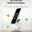 Belkin MagSafe Charger Compatible, 3-in-1 Qi2 15W Wireless Charging Station, Convertible Wireless Charger for iPhone 17, Apple Watch, AirPods, Pixel 10, Phone Stand for Travel w/ 36W Adapter - White