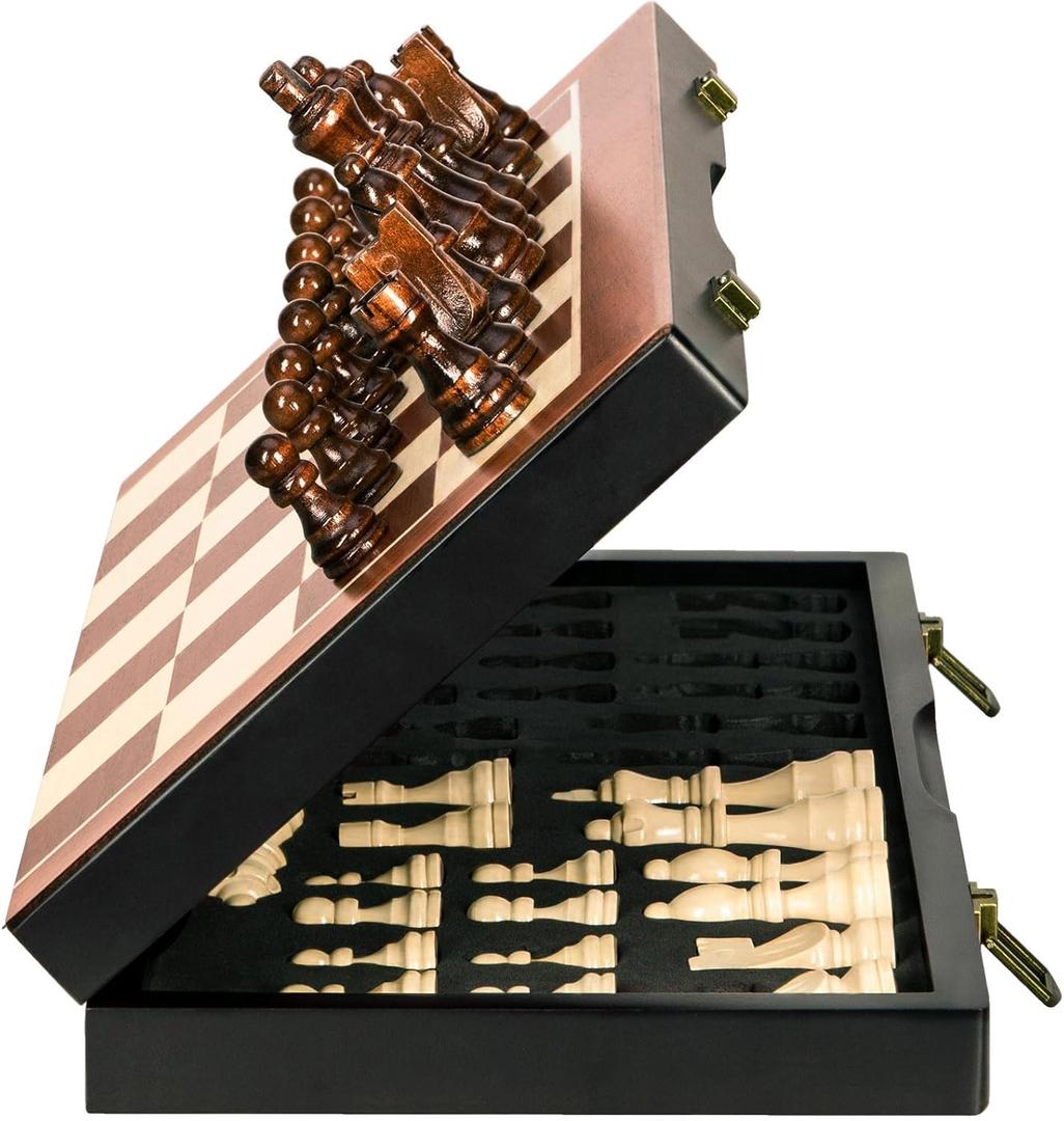 Magnetic Wooden Chess Set 15" Unique Chess Board Game with Chess Pieces Storage Slots, Tournament Portable Folding Travel Chess Sets for Kids Adults Beginner and Pros, 2 Extra Queens Magnetic Wooden Chess Set 15" Unique Chess Board Game with Chess Pieces Storage Slots, Tournament Portable Folding Travel Chess Sets for Kids Adults Beginner and Pros, 2 Extra Queens
