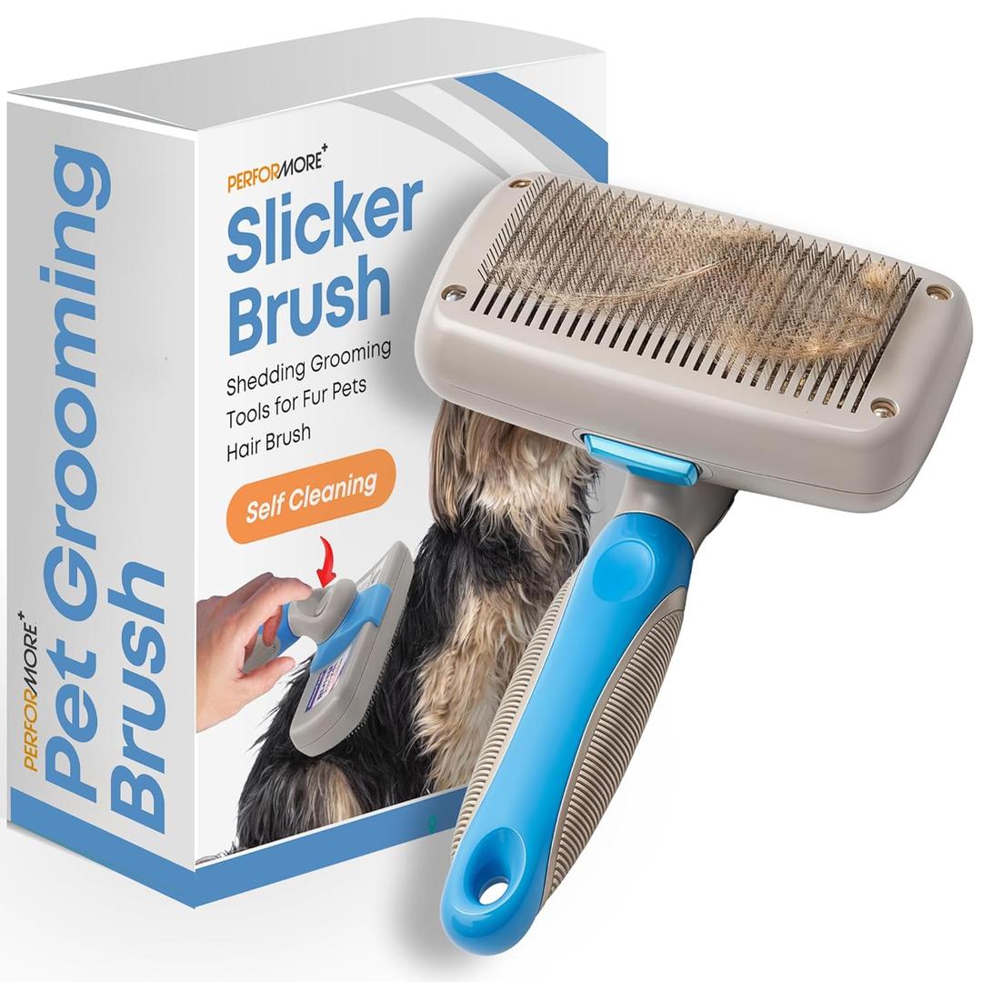 Performore Pet Grooming Brush, Self Cleaning Slicker Brush with Stainless Steel Wire Bristles for Dogs and Cats, Shedding Grooming Tools for Fur Pets Hair Brush