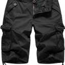 FOURSTEEDS Women's Casual Fitted Multi-Pockets Camouflage Twill Bermuda Cargo Shorts (16, Black)