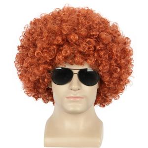 yuehong Adult Short Orange Curly Fluffy Afro Wig 70s 80s Disco Costume Hair Heat Resistant Synthetic Fibers Durable Breathable Wig for UnisexOrange