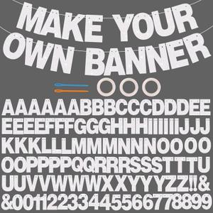 BEISHIDA 116 PCS A-Z DIY Letter Banner Kit Make Your Own Banner Including 111 Letters and Numbers 3 Rope and 2 Threading Device,Customized for Birthday Graduation Wedding Decor White