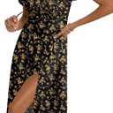 BLENCOT Womens Casual Summer Square Neck Short Sleeve Split Thigh Cotton Dress Boho Floral Print Tie Front Midi Dresses (Small, Black)