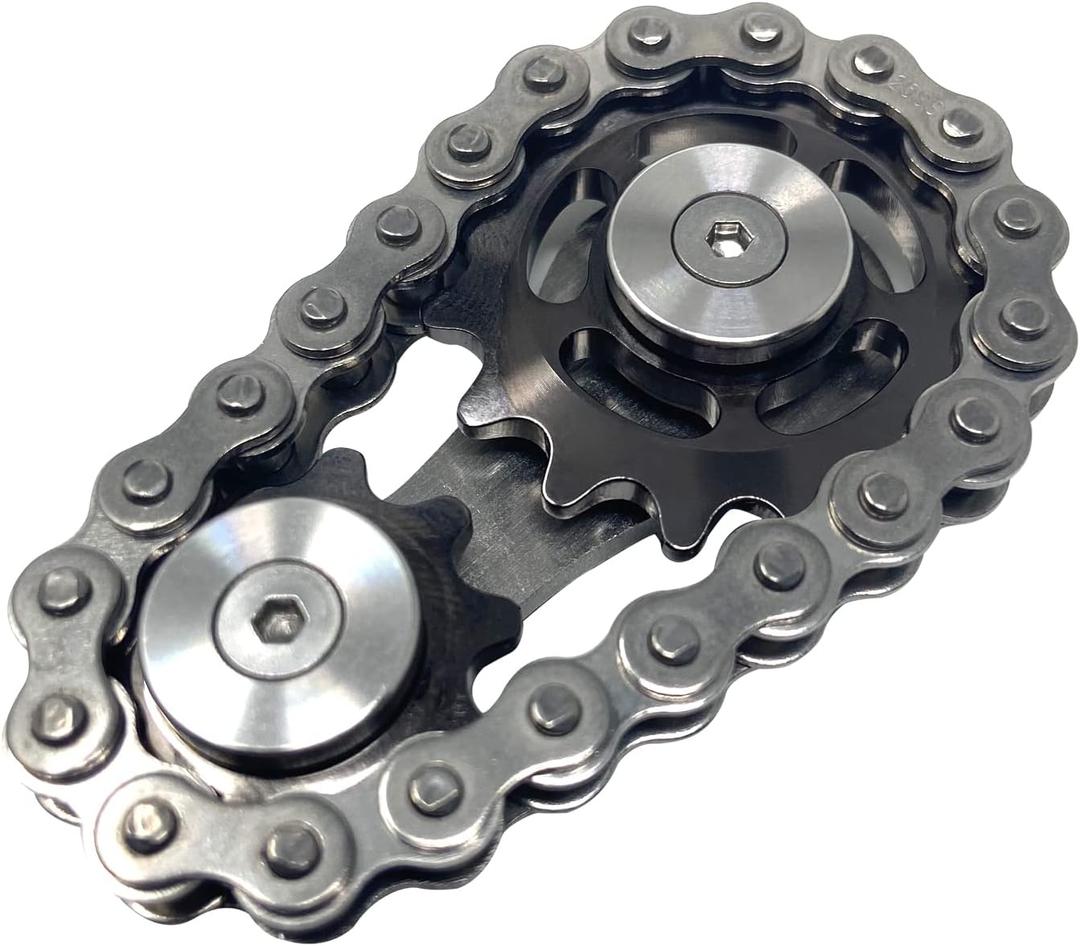Bike Chain Gear Fidget Spinner, Double Gears Figity Spin Finger Stainless Steel, Figit Toy for Adults Kids SS Material Golden (Black Gun Metal)