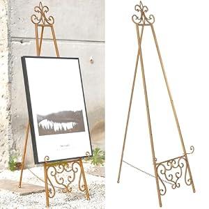 Gold Easel Stand for Sign, Heavy Duty Adjustable Metal Display Easel
Durable Metal, Scroll Design, Holds Heavy Items, 3 Height Adjustments, Chain Support, Folds Flat for Storage, No Assembly