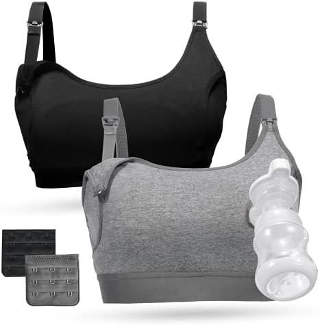 Momcozy Pumping Bra, Pumping Bra Hands Free All Day Wear Pumping & Nursing Bra in One Holding Breast Pump for Spectra, Medela. Size S