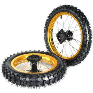 60/100-14 Front Wheel, 80/100-12 Rear Wheel 15mm Axle Bearings for taotao SSR Apollo Kayo 125 140 150cc Pit Bikes Dirt Bike (Gold)