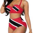 Women High Waisted Bikini Set Two Piece Tummy Control Swimsuit Halter Top with Bottom Cheeky Bathing Suit Size Large (Red)