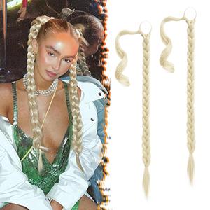 BARSDAR 2PCs 26 Inch Long Braided Ponytail Extension with Hair Tie - Straight Sleek Wrap Around Blonde Braided Ponytail Hair Extensions - Synthetic Pony Tails Hairpieces for Women - Buttery Blonde