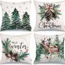 GEEORY Christmas Tree Reindeer Pillow Covers 20 x 20 Inch Set of 4, Xmas Decorations, Holiday Hello Winter Decorative Throw Pillows for Sofa Green G717-20