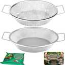 2PCS Soil Sifter for Gardening with Handle,Stainless Steel Rock Compost Soil Sifter for 5 Gallon Bucket,1/4in,1/8in Mesh Garden Sifting Screen Gravel Sawdust Vermicompost with Repotting Mat