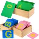Henoyso 3 Sets Sandpaper Letters with Boxes Lower and Capital Case Sandpaper Numbers Sensory Tactile Letters Alphabet for Learning Education Easter Gift(Muted Tone)