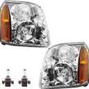 Headlights w/Bulb Compatible with 2007-2014 GMC Yukon & Yukon XL 1500/2500 SLE SLT Base Hybrid, Replaces 15861025 15861026 Front Headlamp Assembly Halogen 2 PCS