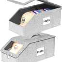 Hat Organzier for Baseball Caps - 2 PCS Stackable Hat Storage Holder Holds up to 26 Caps for Closet, Dust-Proof Hat Boxes Container with Clear Window for Home (Light Grey)