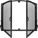 35" x 27" Single Panel Fireplace Screen with Magnetic Doors - Flat Fireplace Screens Stand Alone, Black Wrought Iron Spark Guard Mesh Cover, Arched Freestanding Gate for Indoor Living Room