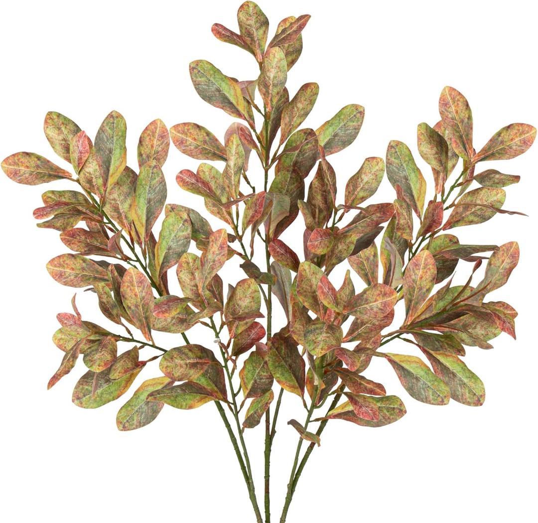 3PCS Artificial Greenery Stems 31.5 Inch Fall Faux Branches for Vase Fake Pittosporum Tobira Leaves Branches Long Stems Plants Leaf Bushes for DIY Floral Arrangement Bouquets Party Home Decor Yellow