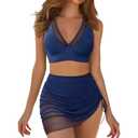 Womens Swim Skirt High Waisted Bikini Sets Tummy Control Swimsuits Mesh Sarong Wraps Bathing Suits, Small