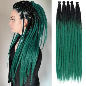 Leeven Black to Green Thin Dreadlock Extensions 24 Inch 40 Strands Synthetic Single Ended Dread Extensions Reggae Style Crochet Hippe Dreads Handmade Soft Loc Extensions for Women Men
