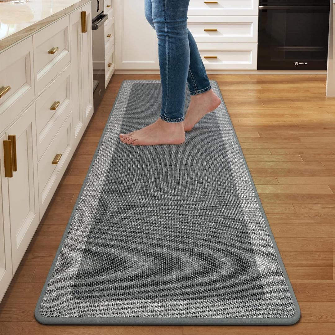 Non Slip Kitchen Mat Washable, Absorbent Kitchen Mats for Floor, Soft Woven Standing Floor Mat Sink Mat, Rubber Backing Runner Rugs for Kitchen, Sink and Laundry, Easy to Clean, 17x59", Grey