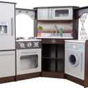 KidKraft Ultimate Corner Wooden Play Kitchen with Lights & Sounds, Play Phone and Curtains, Espresso, Gift for Ages 3+