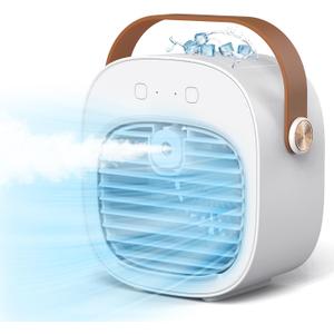 Portable Air Conditioner -5200mAh Rechargeable Personal Air Cooler, White Mini Air Conditioner with 3 Speeds, Quiet Desk Cooling Fan for Home, Bedroom, Travel, Office, Outdoor, Indoor