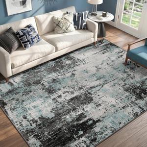RELEANY Washable Area Rugs 5'x7' Non-Slip Modern Abstract Soft for Living Room Entryway Bedroom Nursery, Print Pattern, Blue Black Teal