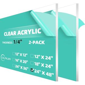 CALPALMY (2 Pack) 1/4" Thick Clear Large Acrylic Sheets - 24" x 48" Pre-Cut Plexiglass Sheets for Windows, Craft Projects, Signs, Display Cases, Sneeze Guard and More - Cut with Power Saw, Hand Tools