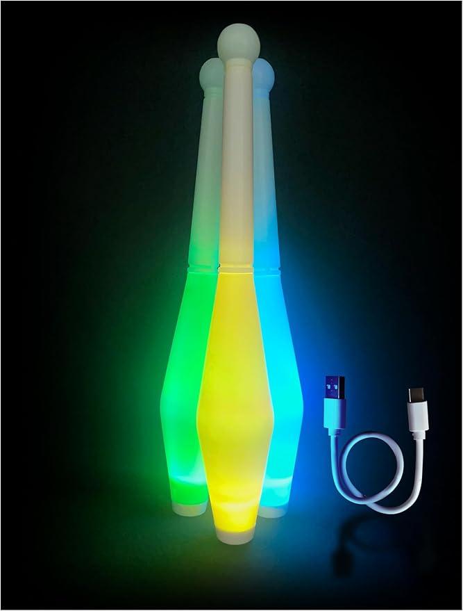 SPORTY PLAY LED Juggling Sticks for Kids - Glow-in-The-Dark, Durable Plastic Toys for Skill-Building & Coordination, Rechargeable Juggling Pins - Fun Gift for Birthdays & Holidays : Toys & Games