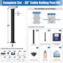 CKE 10ft-15ft Complete Set 36" Cable Railing Post Kit, 3Pack Black Level Drilled Line Posts(35"x2"x2"), Swageless Deck Cable Railing System Kit, 220ft 1/8" Wire Rope(No Handrail), Black Post Kit LPS02