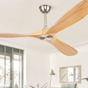 BOOSANT 52" Ceiling Fans without Lights, Solid Wood Ceiling Fan with Remote Control No Light, Modern Ceiling Fan with 3 Blades, Indoor Outdoor Ceiling Fans for Patios, Gazebo(Nature Wood)