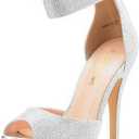 DREAM PAIRS SWAN-05 New Women's Ankle Strap Back Zipper Peep Toe High Heel Platform Pump Shoes,Silver Glitter, 7.5 B(M) US