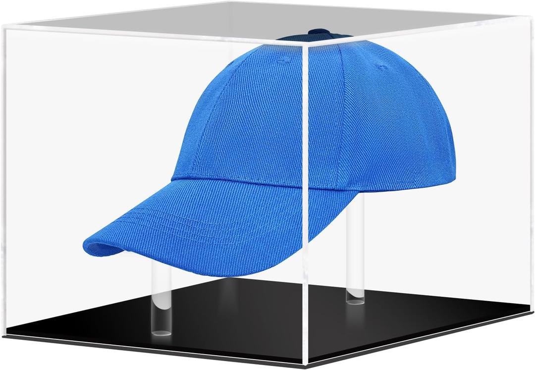 Hat Display Case, Baseball Hat Display Case, Clear Acrylic Football Hat Cap Display Stand Box, Square Hat Collection Cabinet with Removable and UV Protection Storage Cover