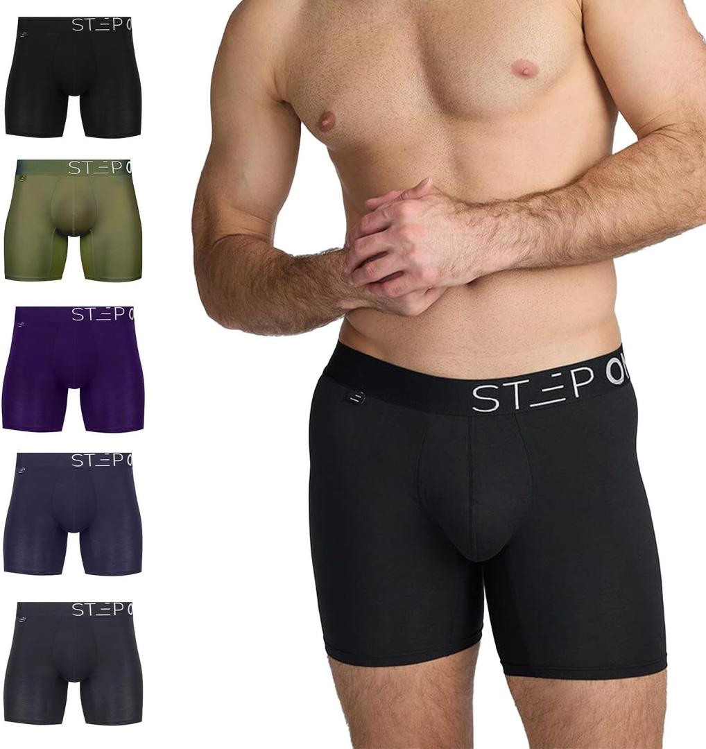 STEP ONE Mens Boxer Briefs, Underwear for Men Pack of 5, Anti Chafing Mens Underwear, Comfortable Moisture-Wicking Boxers, M