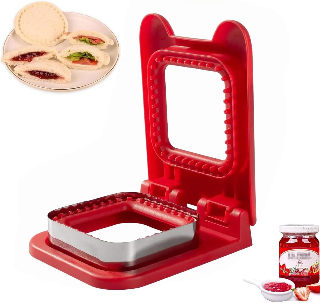 Sandwich Cutter and Sealer, Square Pocket Sandwiches Cutter Uncrustables Maker, Sandwich Cutters for kids love lunchables (Red)