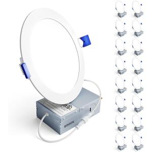 Ensenior 16 Pack 6 Inch LED Recessed Ceiling Light, Dimmable, 6000K Clear White, 1050LM 12W 120V, High Brightness Canless Wafer Downlight - ETL&FCC&IC