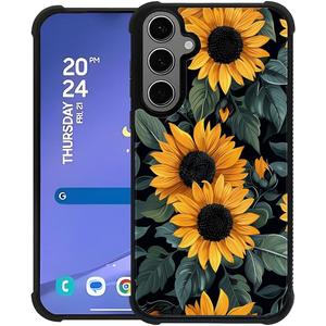 for Samsung Galaxy S24 Plus Case, Sunflower Flowers Yellow Pattern Protective Case Non-Slip Four Corners Shock Absorbing Soft TPU Case