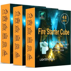 Natural Fire Starter for Fireplaces: 144 Premium Odorless Fire Starters Squares | Waterproof Quick Firestarters Cubes for Campfires | Wood Stove | Grills | Fire Pit | Smokers