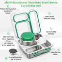 Stainless Steel Bento Box Kids Adult with 7oz Soup Thermo, Transparent Lid 3 Compartments Metal Bento Lunch Box with Insulated Food Jar,Lunch Box Container Sauce Cup for School,BPA-Free (Green)