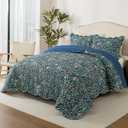 HoneiLife Botanical Quilt King Size - Floral Quilt Sets 3-Piece, Microfiber Bedspreads Wildflower Coverlets Lightweight Bed Cover, King Size Quilt Bedding Sets All Season Use, King-106"x 96"