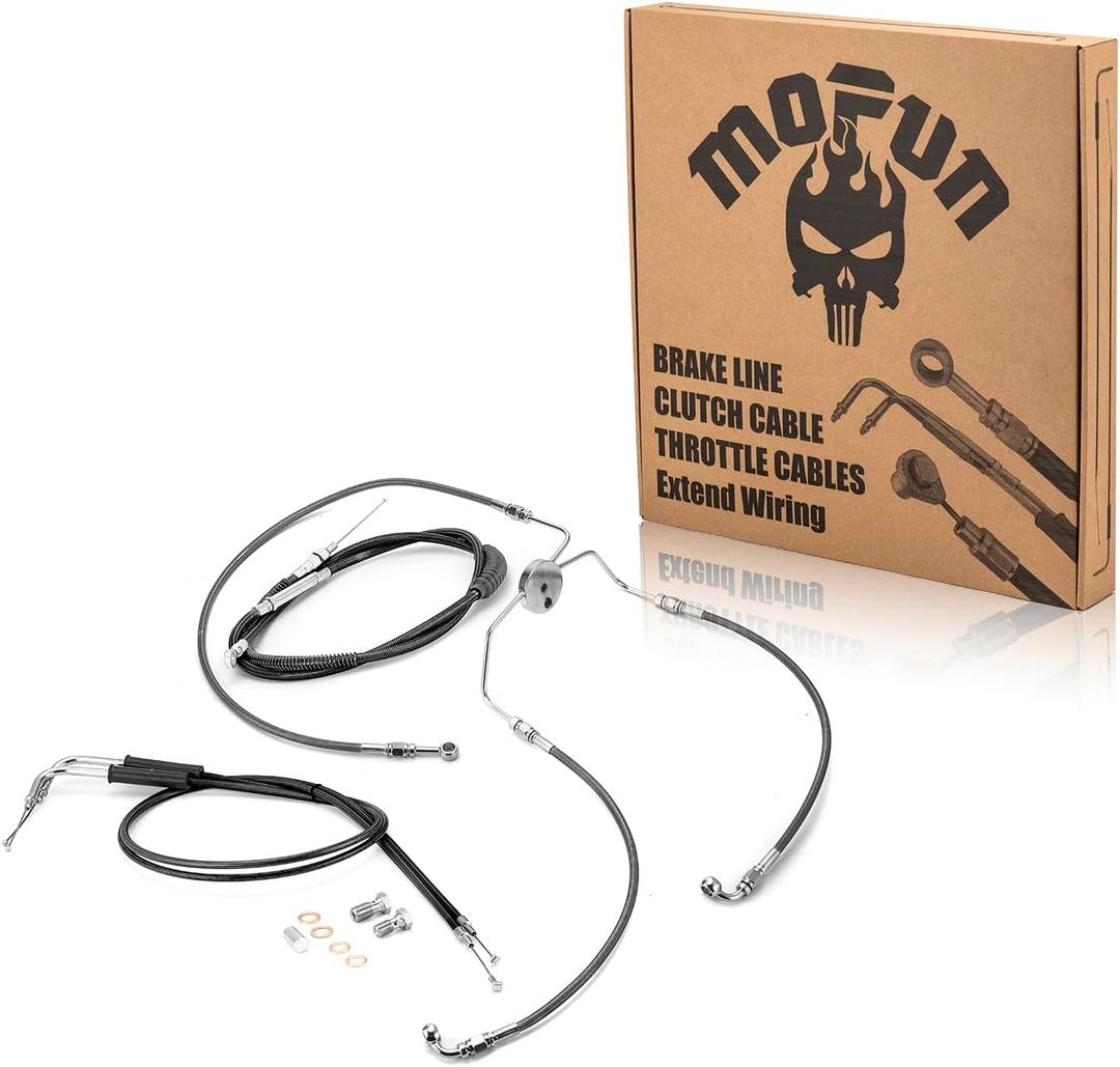 Mofun Clutch Cable & Non-ABS Brake Line & Throttle Cable and Idle Cable Kit Compatible with Harley Touring Electra Glide without/Non-ABS 1996-2006, Fit 10"-12" Handlebar, Black