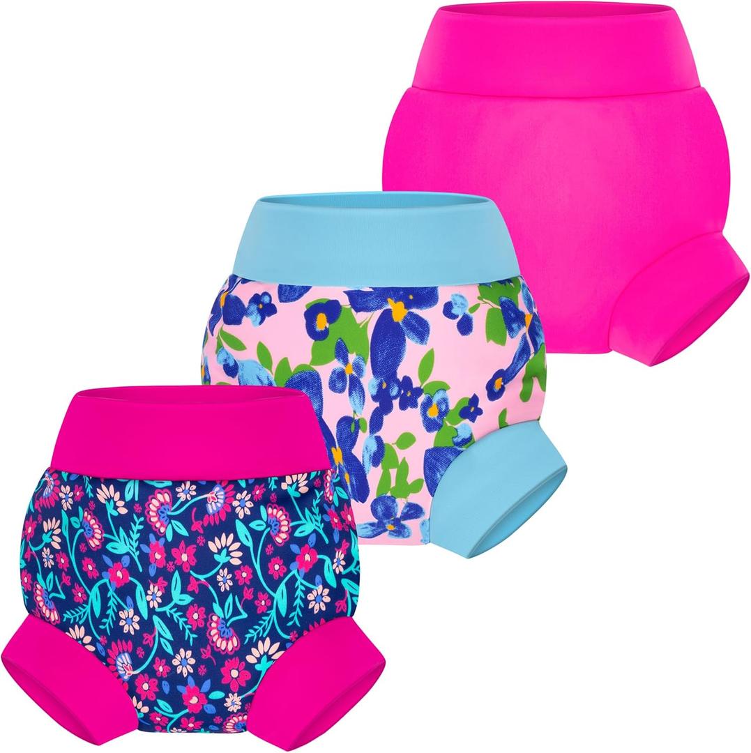 BIG ELEPHANT Baby Swim Diapers 3pcs, Reusable Adjustable Washable Waterproof Swimming Diaper for Boy's and Girl's M 2T