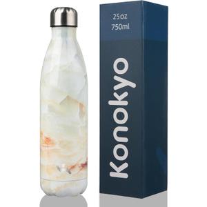 Konokyo Insulated Water Bottles, 25 oz Double Wall Stainless Steel Vacumm Metal Flask for Sports Travel, Marble Jade