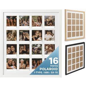 Tapeera White Multi Picture Frame Collage Wall Decor For Polaroid Film Size - 16 Openings Large Photo Collage Frame For Wall - Mini Picture Wall Frame - Not Compatible with Fujifilm Instax Mini Film, Polaroid I-type / 600