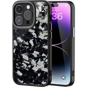 Genuine Forged Carbon Fiber Case for iPhone 14 Pro, Military Grade Drop Protection, Shockproof Phone Cover with Aluminum Alloy Buttons and Camera Frame - Glossy Black