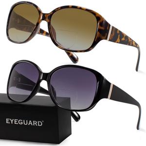 EYEGUARD 2 Pack Bifocal Reading Sunglasses for Women Oversized Sun Readers UV400 Protection Outdoor Reading Glasses, 1.50