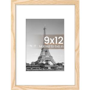 Upsimples 9x12 Picture Frame, Display Pictures 6x8 with Mat or 9 x 12 Without, Wall Hanging Photo Frames, Natural, 1 Pack