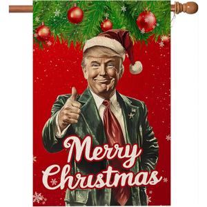 WENWELL Santa Merry Christmas Garden Flag,Burlap Yard Flags,Make Christmas Great Again House Banner for Outdoor,Double-Sided 28 x 40 Inch