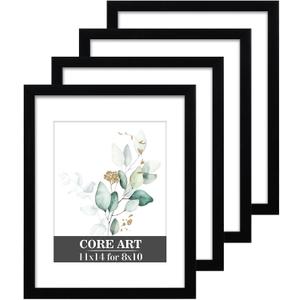 CORE ART 11x14 Picture Frame, Black Picture Frames 8x10 with Mat or 11 x 14 without Mat for Wall or Tabletop Display, Photo Frame Set of 4 CORE ART 11x14 Picture Frame, Black Picture Frames 8x10 with Mat or 11 x 14 without Mat for Wall or Tabletop Display, Photo Frame Set of 4