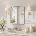 Kosmonia 20"x16" Bathroom Mirror, Brushed Nickel Rounded Rectangle Vanity Mirror, Anti-Rust Aluminum Framed, Wall Mounted Mirror for Over Sink, Hangs Horizontally or Vertically